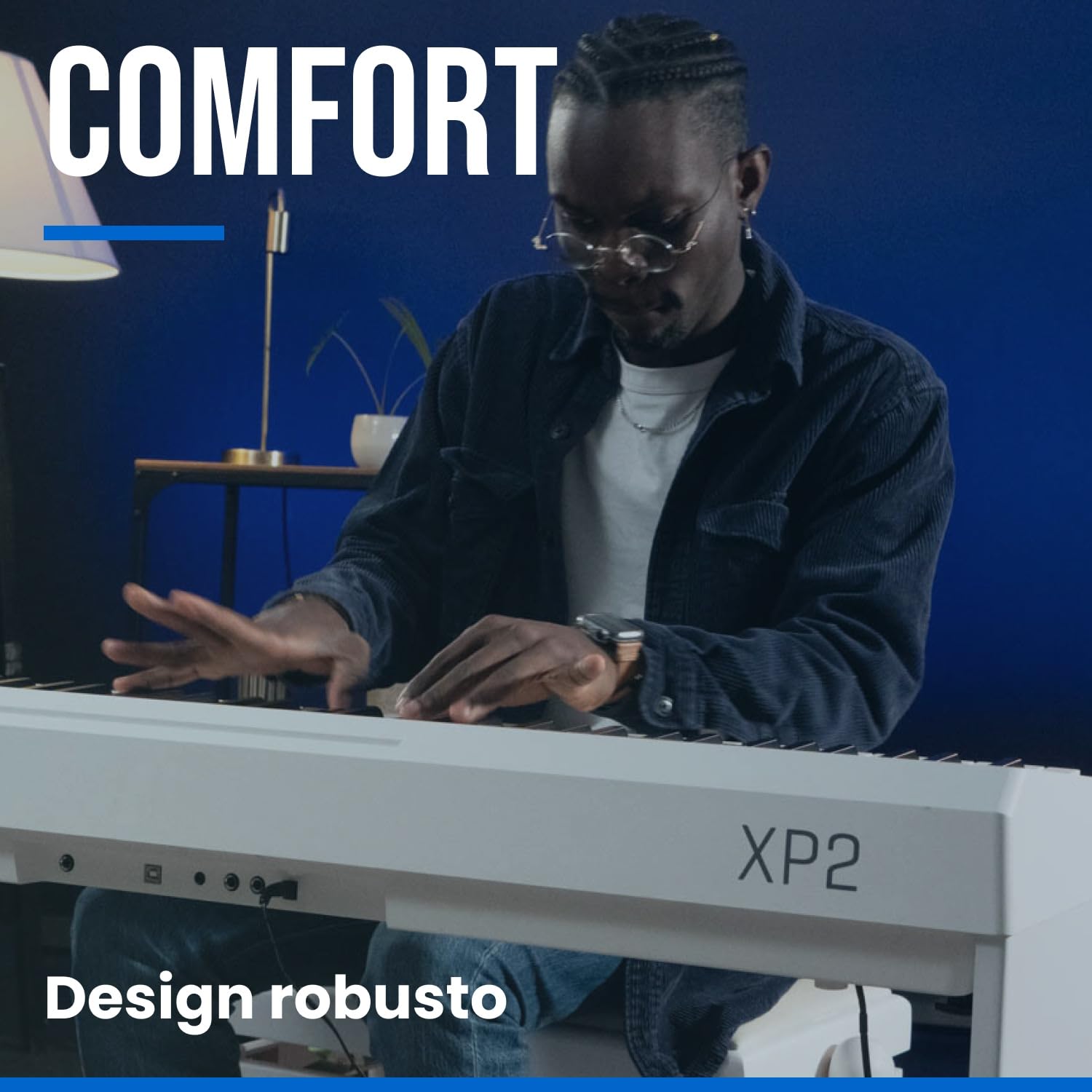 Woodbrass XP2 - Pianoforte digitale portatile bianco Bluetooth – Tastiera realistica a 88 tasti – 189 polifonie, 12 suoni – pianoforte ideale per iniziare e perfezionare