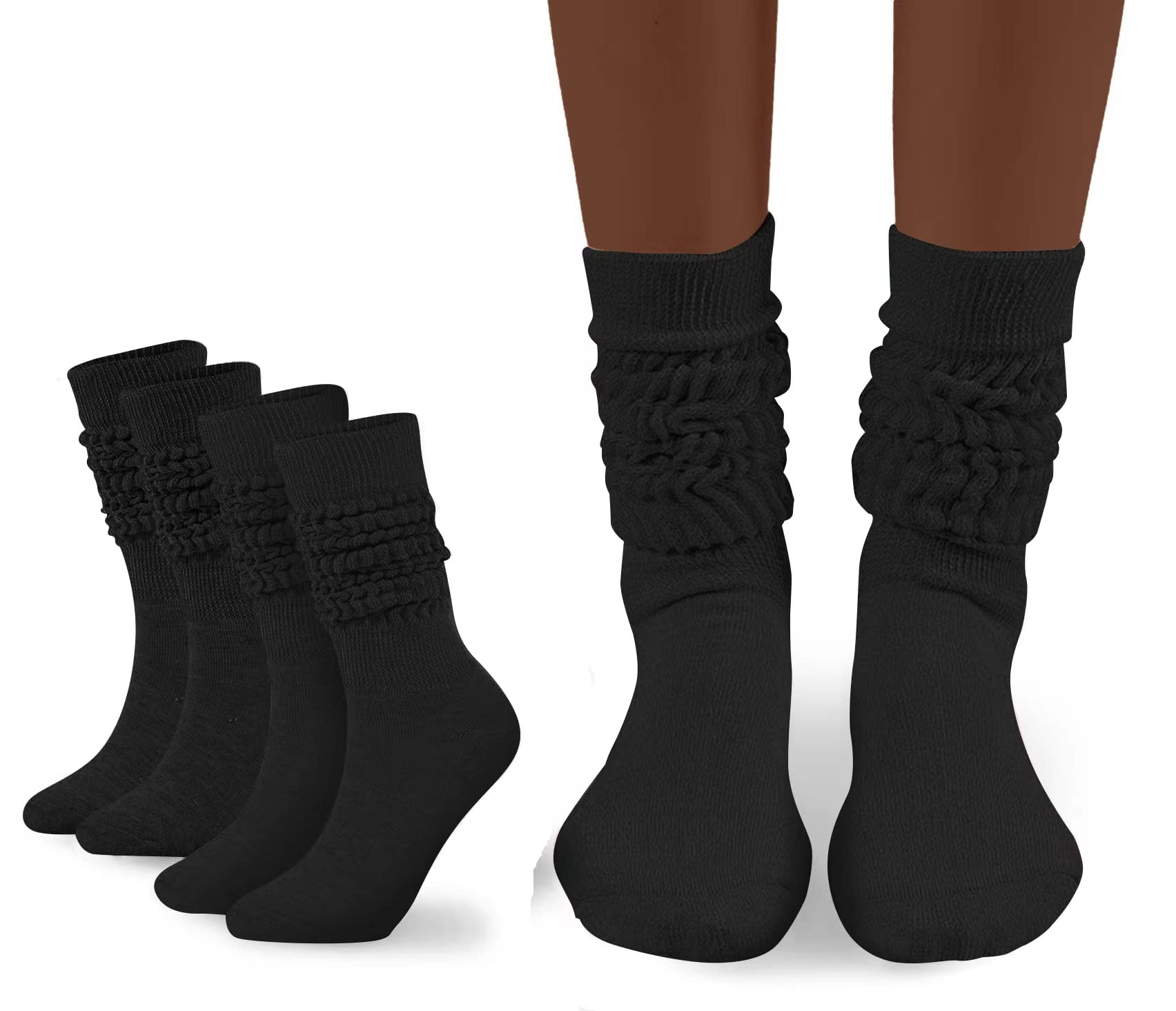 Flydo Slouch Sock Scrunch for Women Tall White Knee High Boot Slouchy Socks