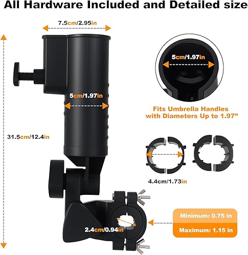 Miniatura 6 de Soporte para paraguas compatible con Clicgear, ajustable para carrito de empuje, resistente al viento y almacenamiento compacto, para cortacésped