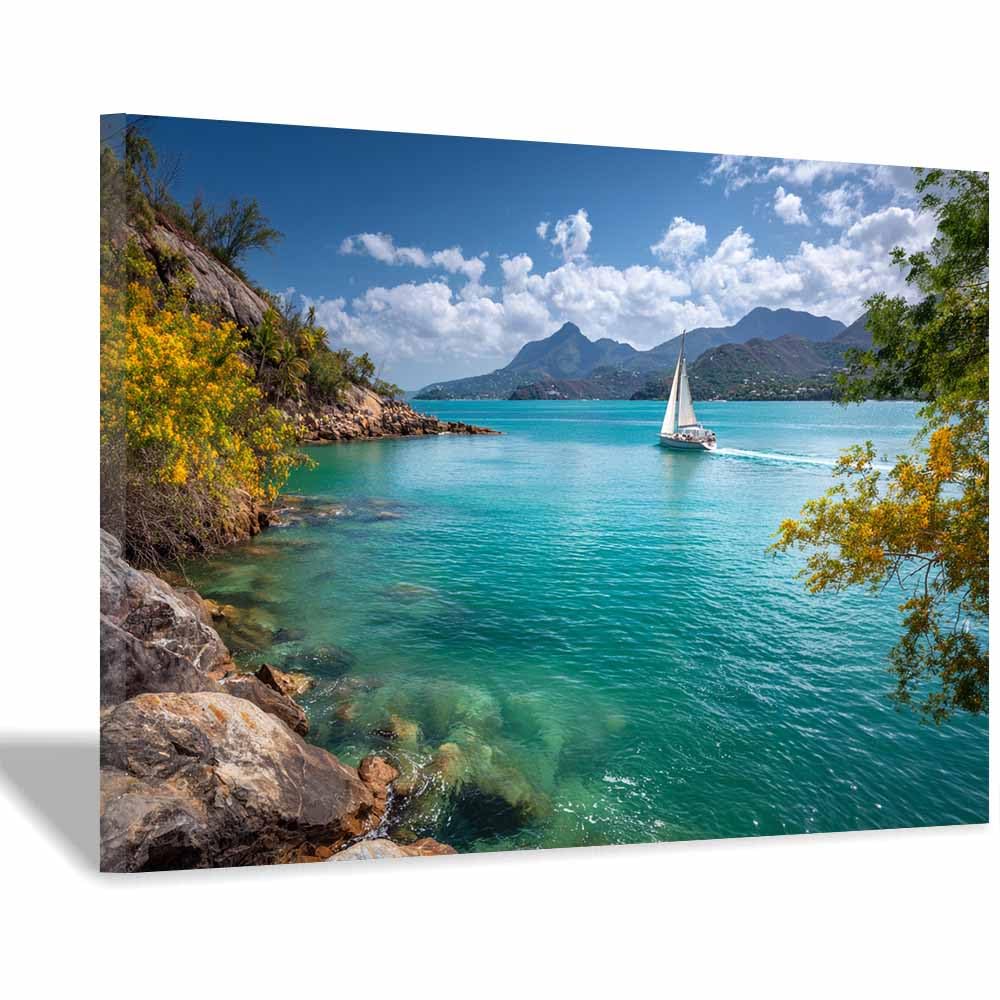HOQIU Landscape wall art Tropical SailBoats Viewss canvas art, art print, house decor, bedroom wall decor above bed, prints for living room.(Multicolor)-30x40cm Framed