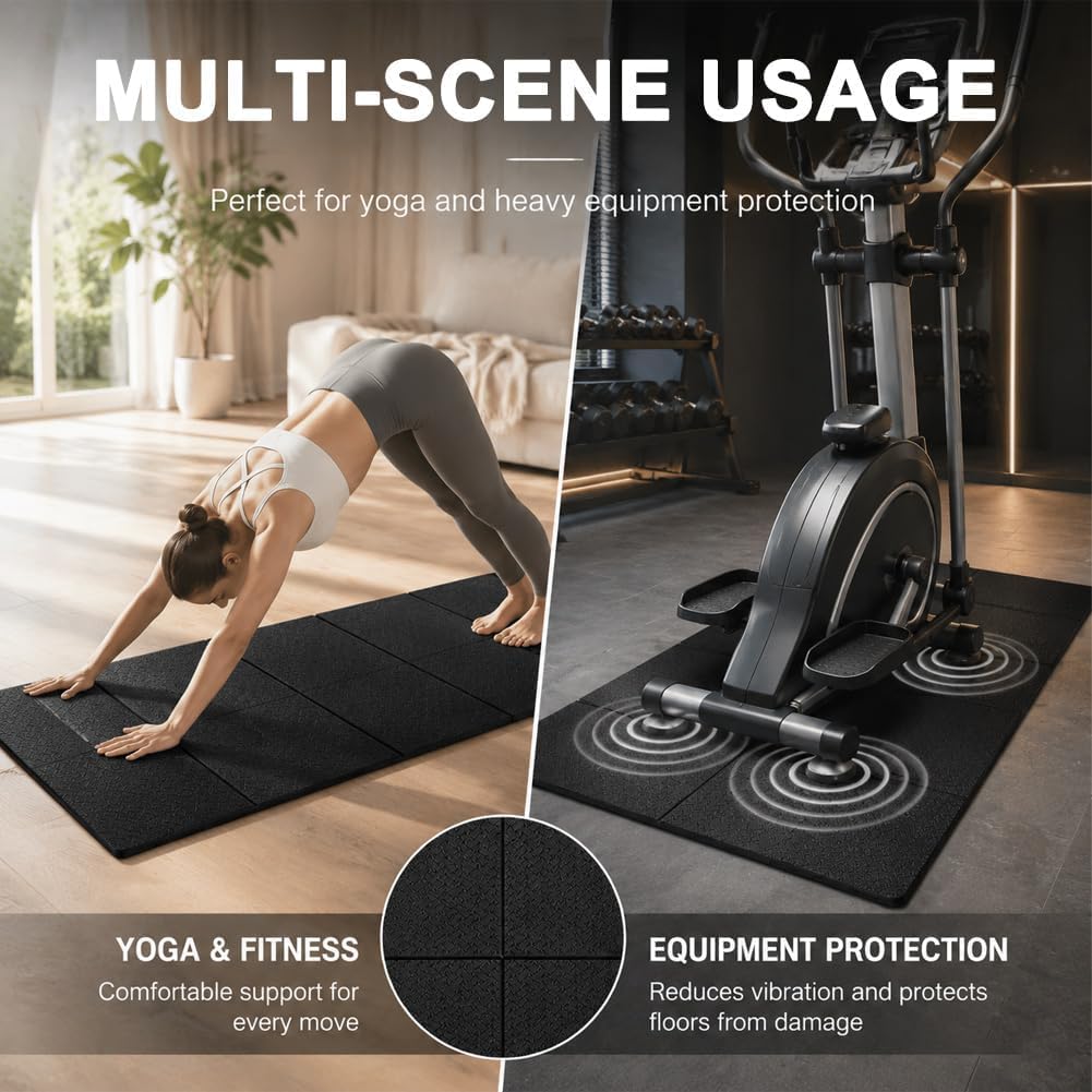 Tappetino protettivo pieghevole per attrezzi da fitness, 183 x 61 cm, 0,6 cm, TPE, antiscivolo, ammortizzante, fonoassorbente, protegge pavimenti e attrezzature, ideale per tapis roulant, cyclette