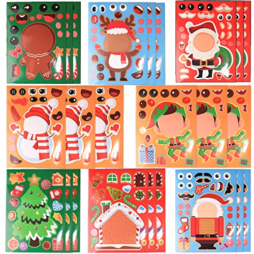 jsysj 24 Feuilles Autocollants de Noël, Divers de Motif Cadeau de Noël Décoration Autocollants, DIY Autocollants de Noël pour Enfants, Drôle Fête de Noël Décoration Autocollants Cover