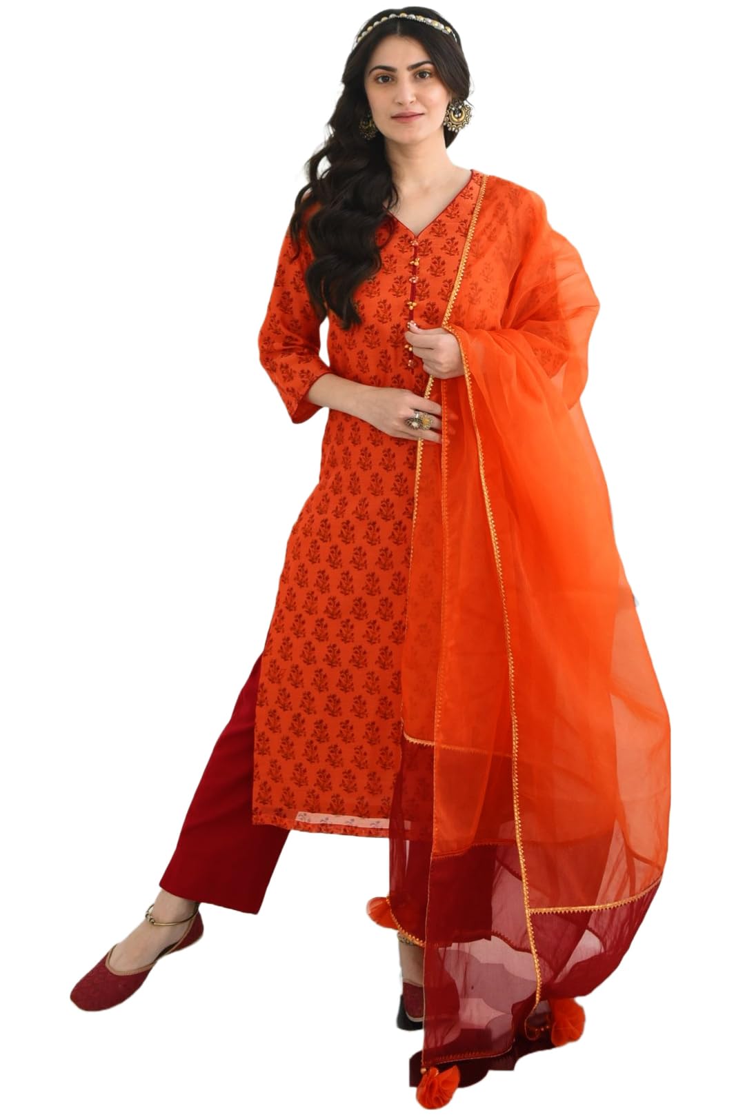 Women's Chanderi Cotton Printed Straight Kurta with Pant & Dupatta (Indu-GO)-image-30
