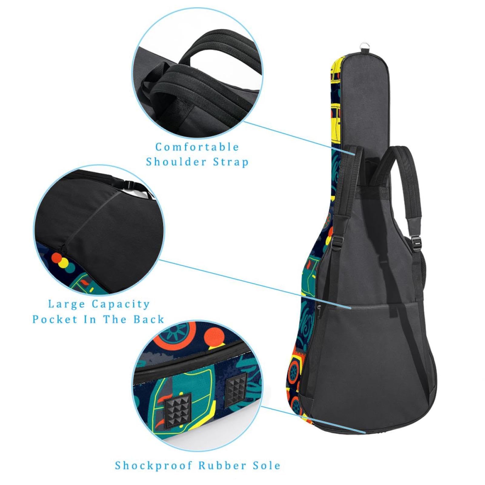Torba na gitarę akustyczną wodoodporny plecak na gitarę grubo miękko wyściełany samochód klasyczna obudowa na gitarę, wielobarwny, 42.9x16.9x4.7 in, Organizer do torby