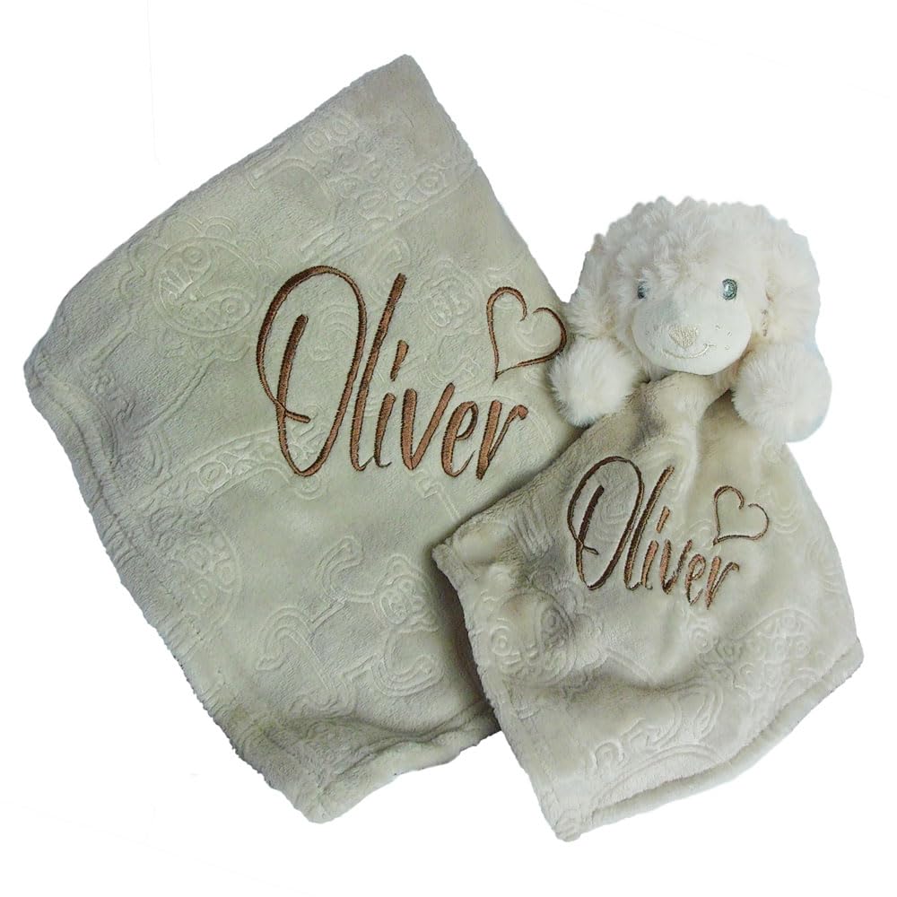 Personalised New Born Baby Gift Set, Blanket & Comforter Set New Born Gift (Natural)