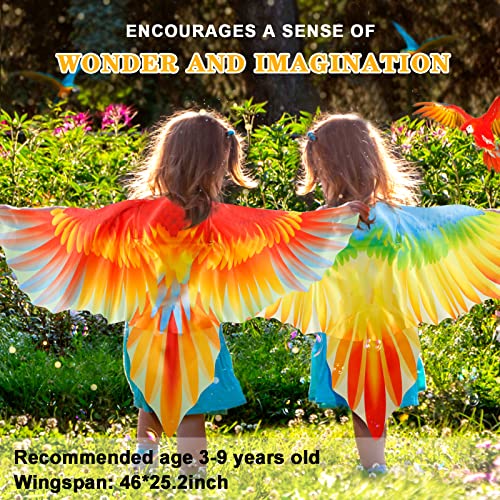 Irolehome Bird-Wings-Costume For Kids Dress Up Pretend Play With Bird-Mask, Boys Girls Eagle-Parrot Owl-Costume Halloween Party Favors (Red Blue Orange) #TOP1