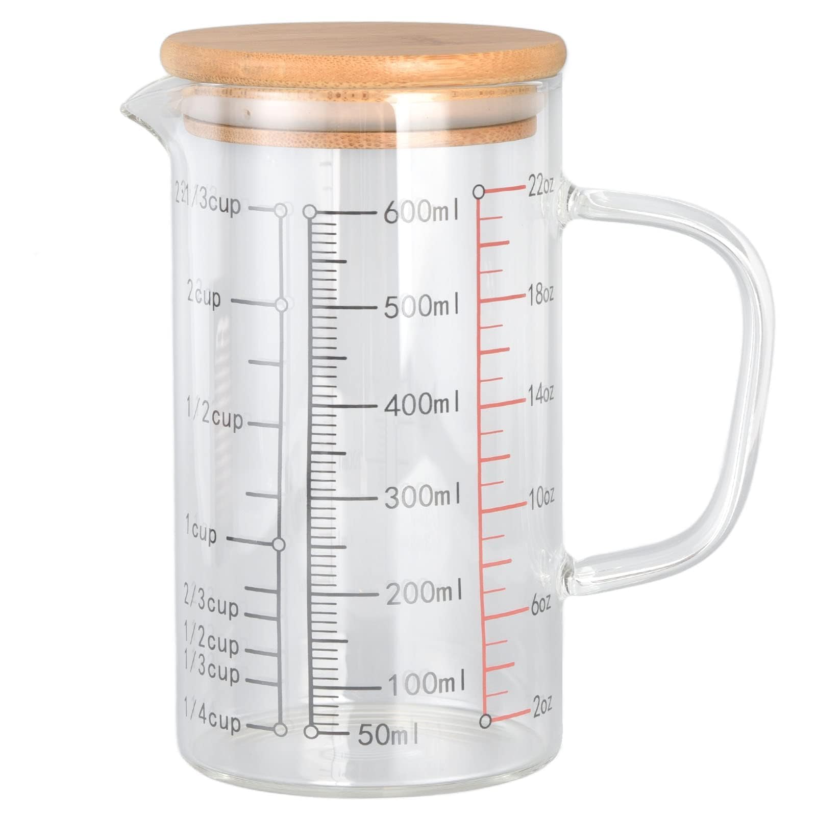 Glass Measuring Cup with Lid, Glass Beaker Measuring Cup Beaker Mug with Handle and Spout Clear Graduated Mug for Baking, Cooking, Pouring Liquid Kitchen Restaurant Use (03)