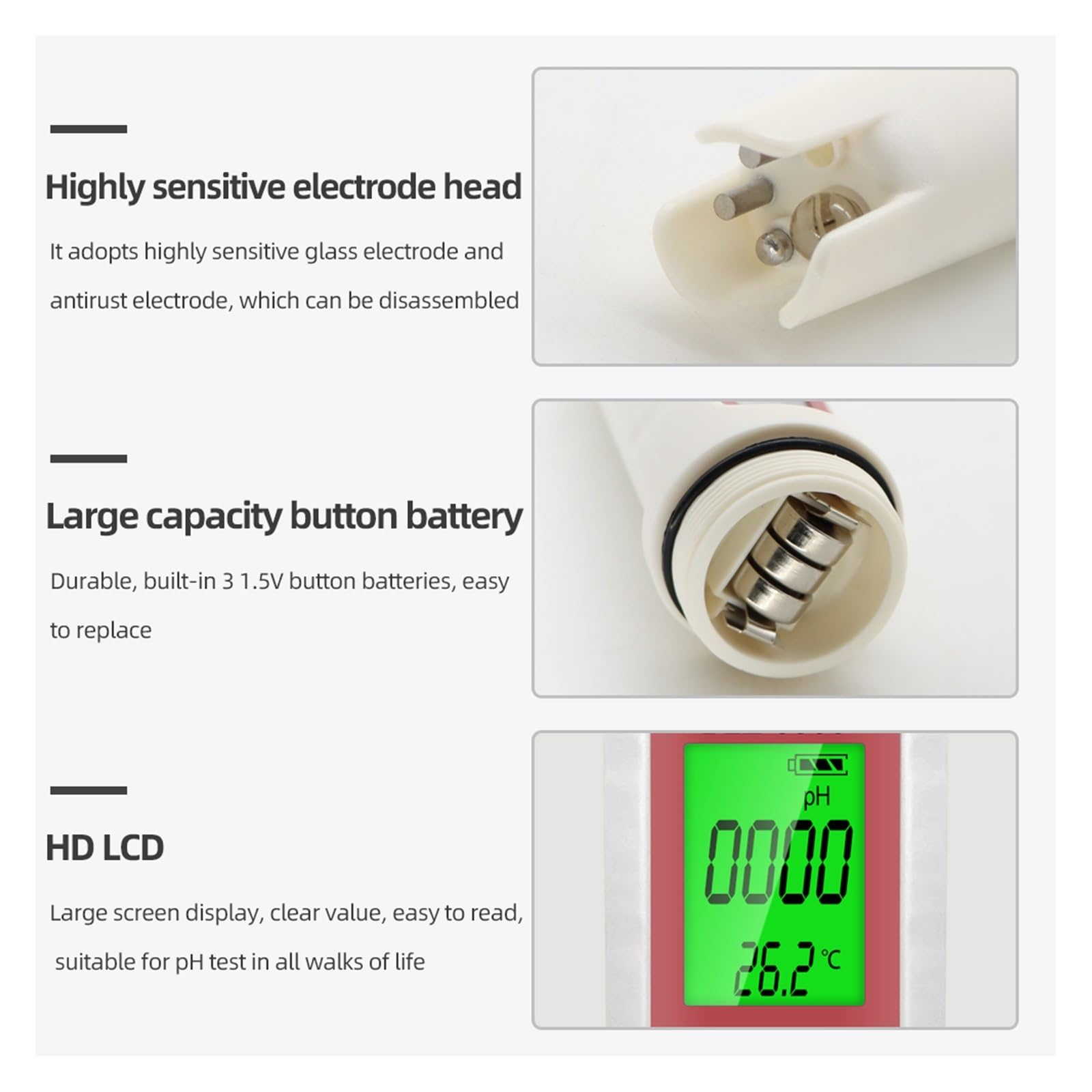 Blue Tooth 4 In1 PH/TDS/EC/Temp Meter Digital Water Quality Tester Smart Online Monitor Controllo App for Acquari Pool Rilevamento Rapido E Preciso(PH EC Temp)