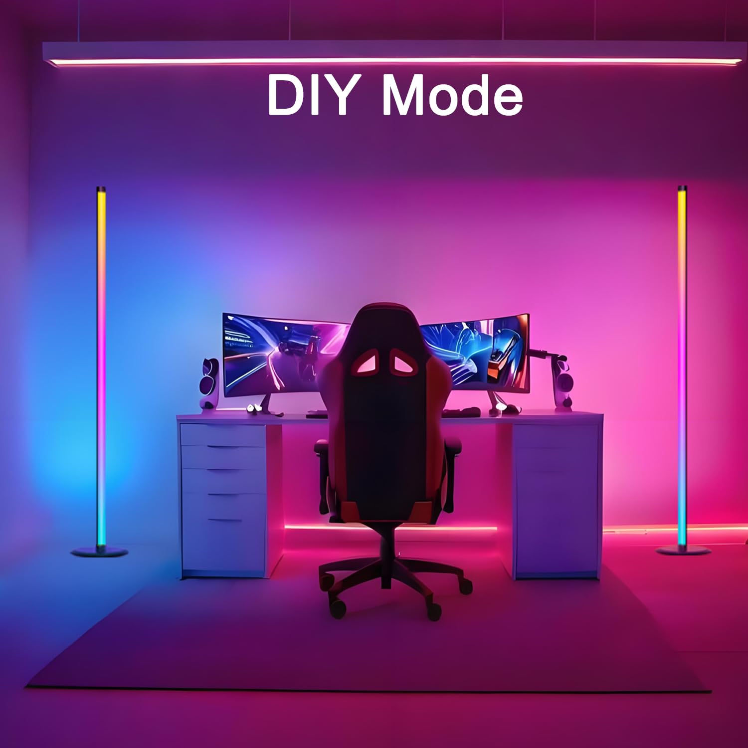 Lampade da Terra,RGB Dimmerabile Lampada da Terra LED con Telecomando e APP,16 Milioni di Colori,Sincronizzazione Musicale, 46 Modalità Scen,Lampada da Terra Angolare per Camera,Soggiorno,Nero