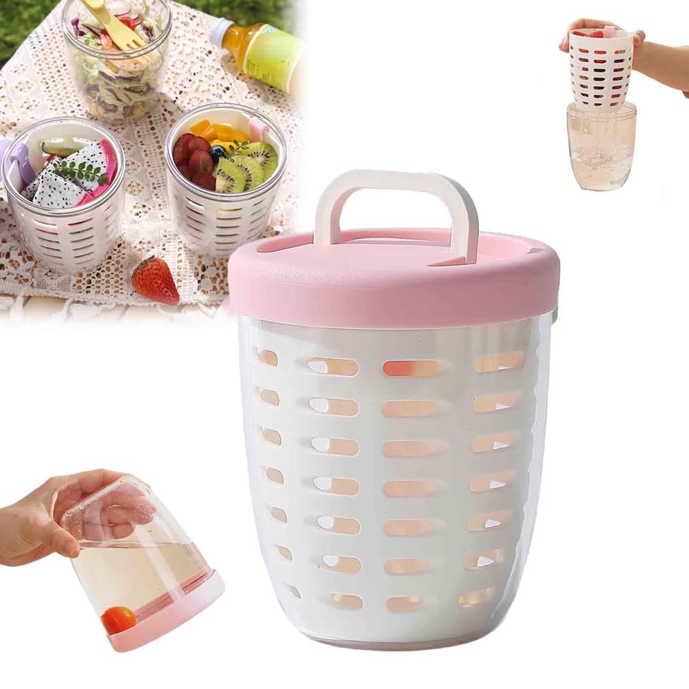 CTRLZS Leak-Proof Fruit Cup with Strainer Protable Salad Container Sealed Leak-Proof Salad Box A