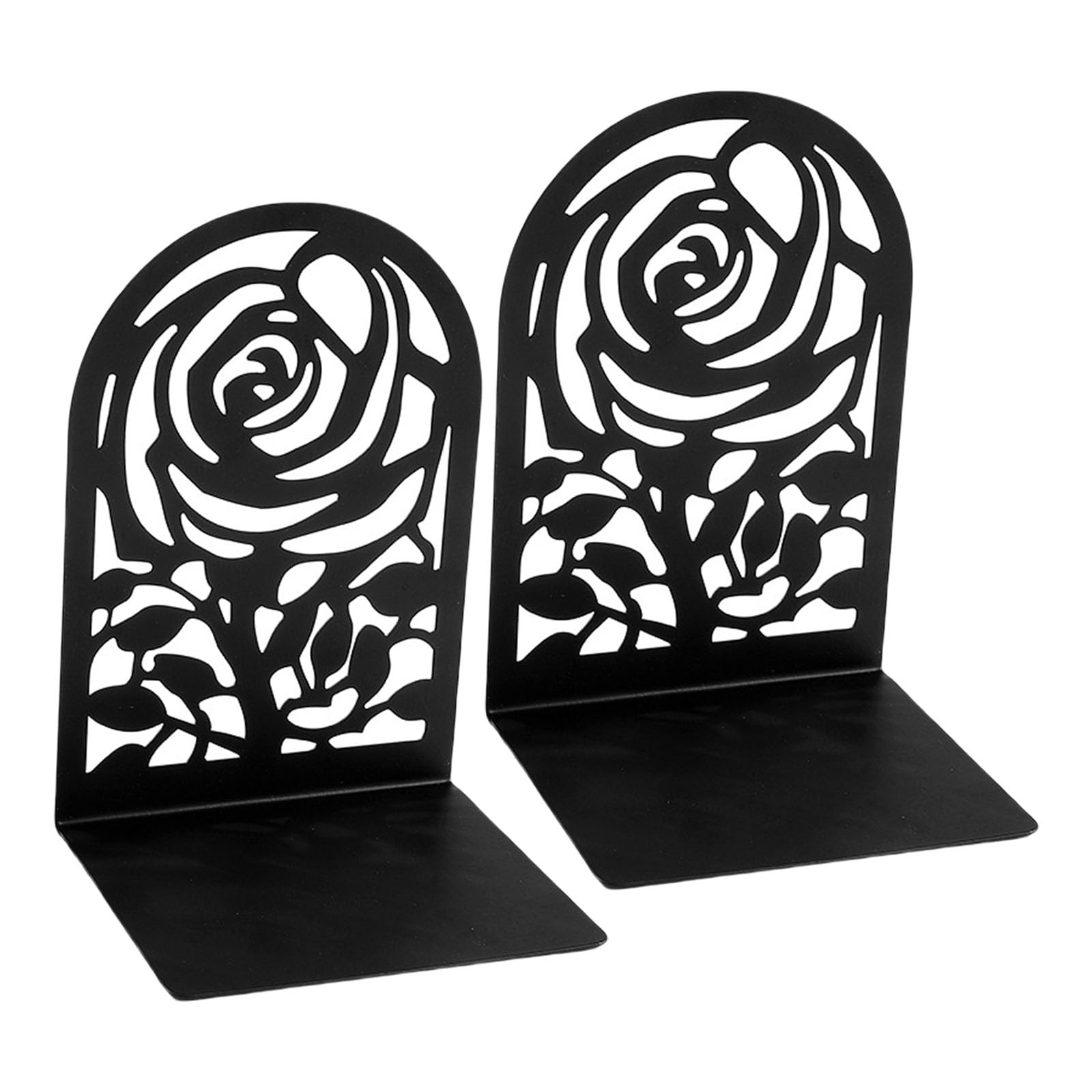 1Pair Metal Book End for Shelves Hollowed Flower Bookend Slip Resistant Desktop Book Stopper for School Library Flower Bookends