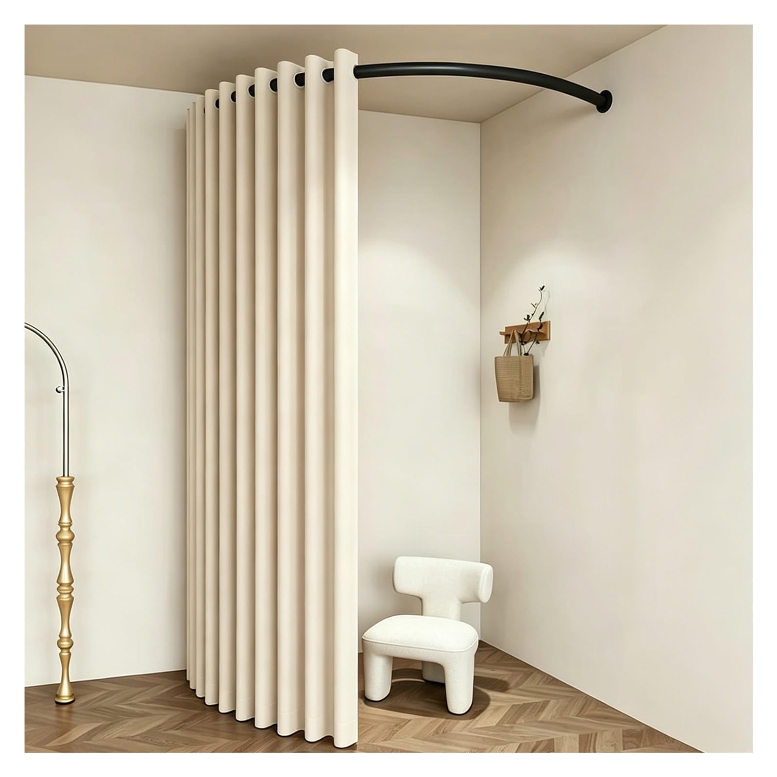 C Shaped Curtain Rod Set with Blackout Partition Curtain