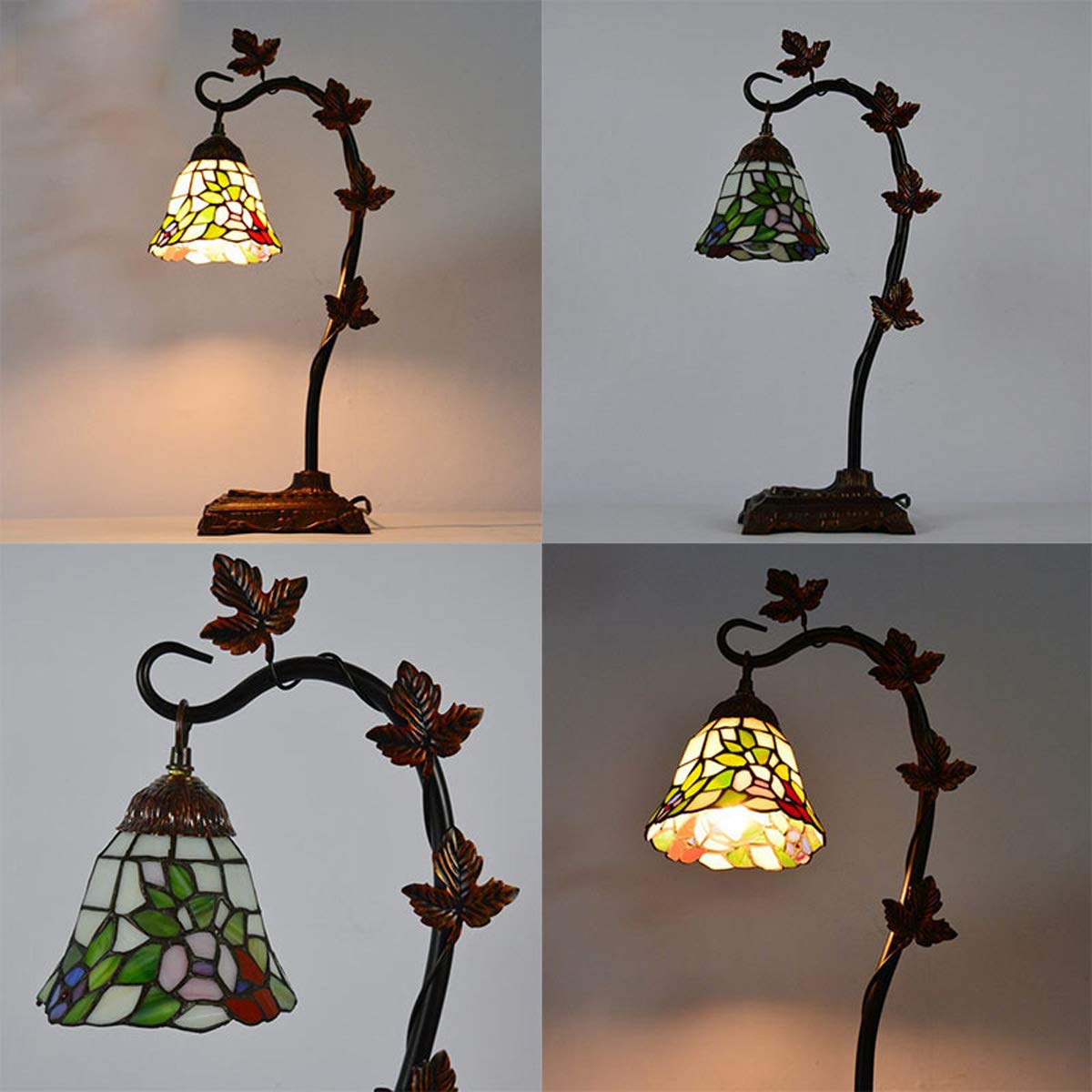 GDLight Tiffany-Art-Blumentischlampe Pastoral Glasmalerei Schreibtisch Lights Morning Glory Vine Gooseneck Leselampe für Wohnzimmer Schlafzimmer Nacht Cafe