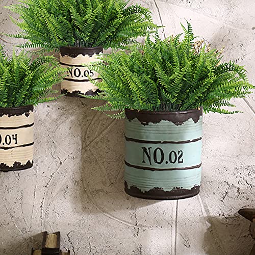 RECUTMS 6 Bundles Artificial Boston Fern Realistic Plastic Plants Bushes UV Resistant Fake Shrubs Lifelike Faux Greenery for Outdoor Planters Indoor Home Garden Office Mother’s Day Decor(Green) - Thumbnail 2