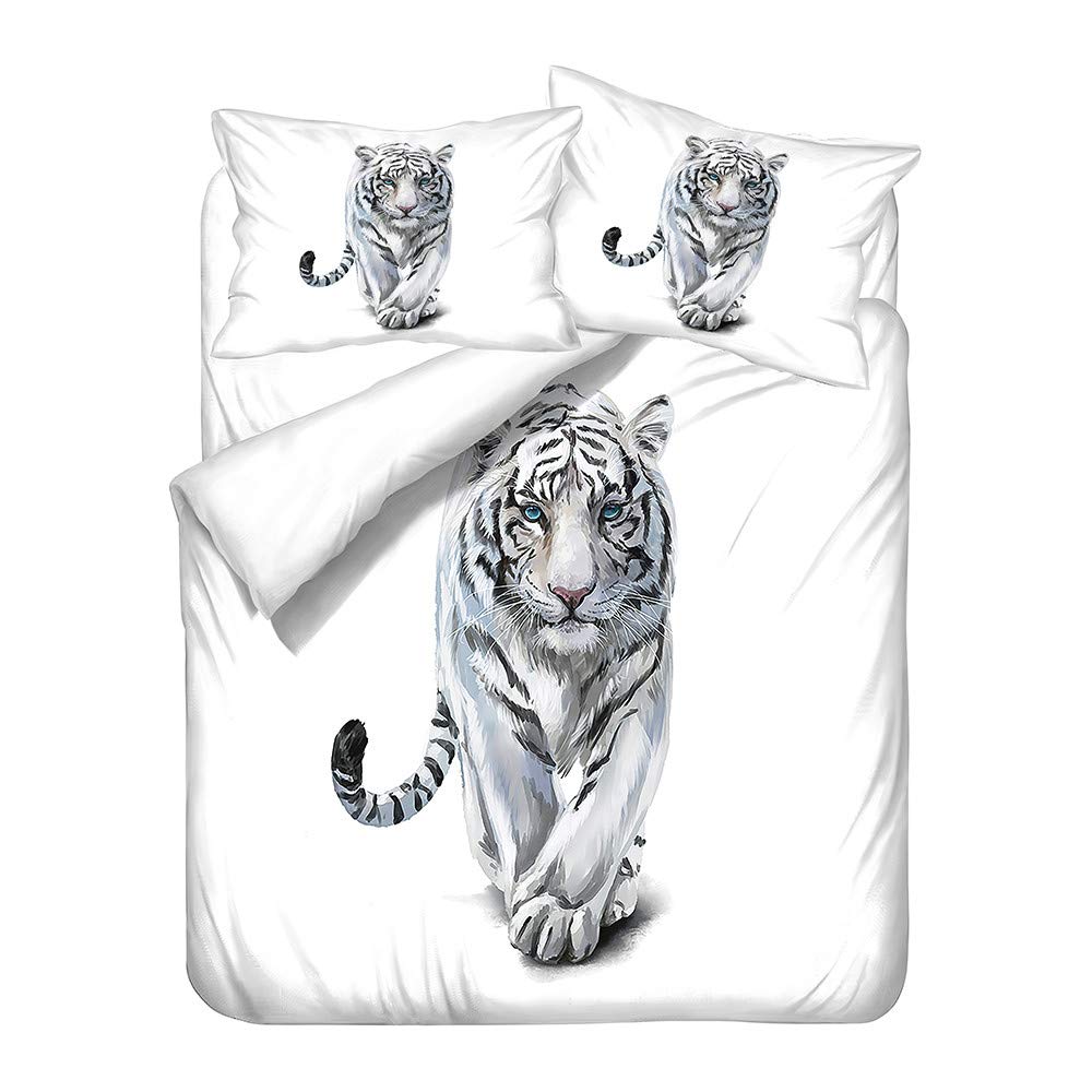 Housse de couette 180x220 tigre blanc avec impression 3D effet réaliste