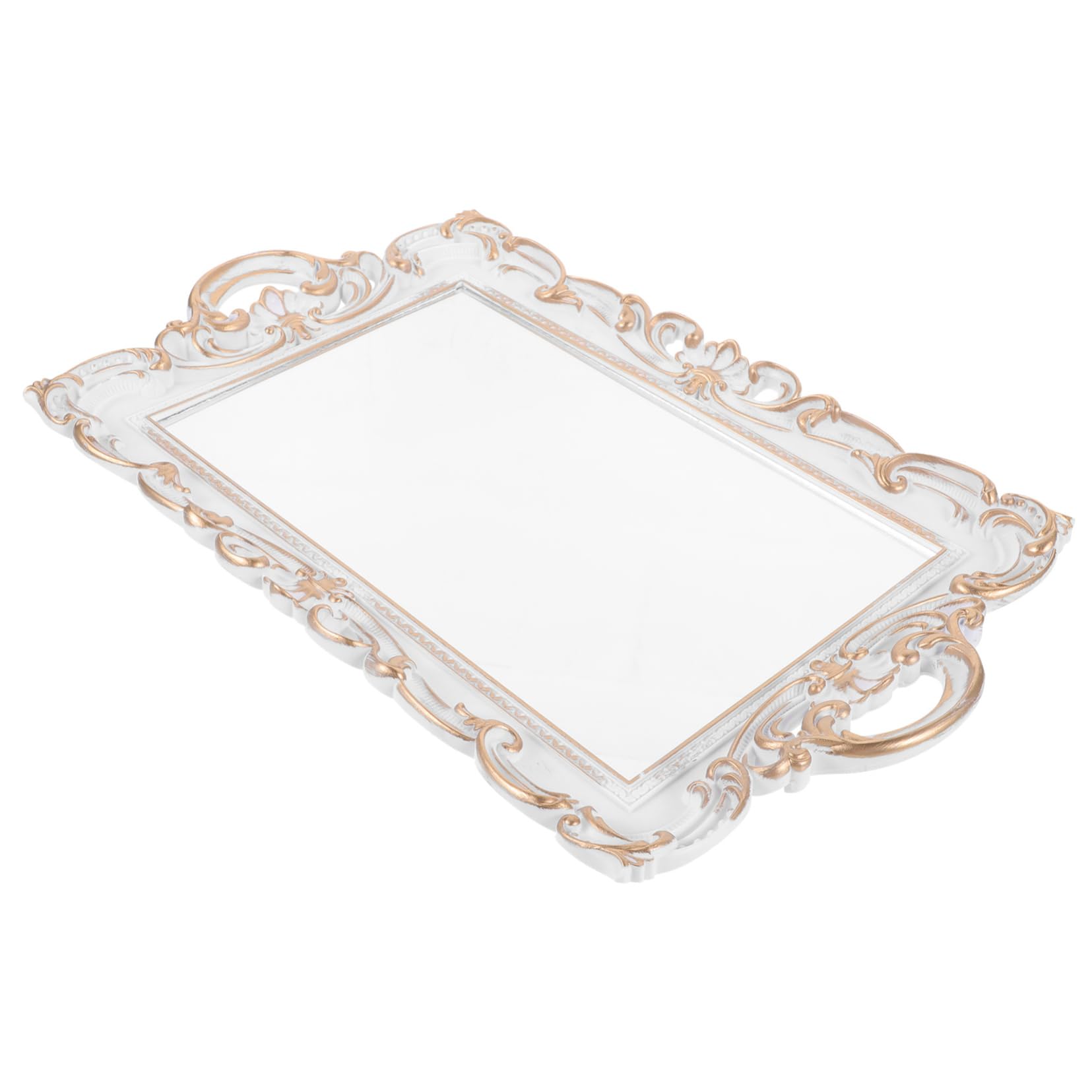 Decorativo Vassoio Bianco in Plastico e Vetro Specchio per Bijoux