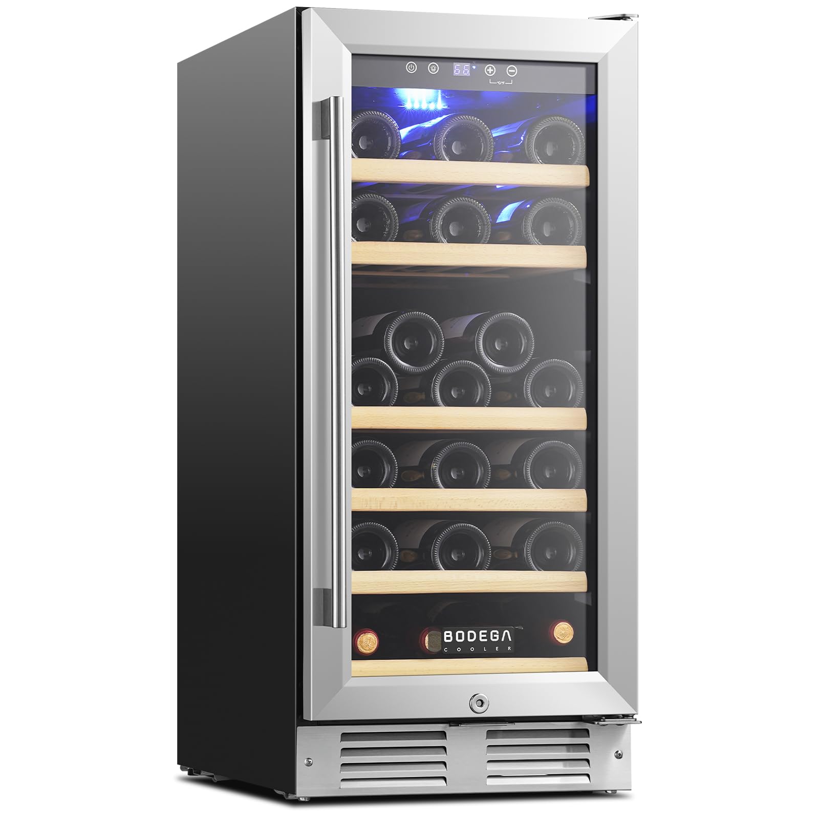BODEGACOOLER 15 Inch Single Zone Wine Fridge, 41℉ to 72℉, Holds 32 Bottles