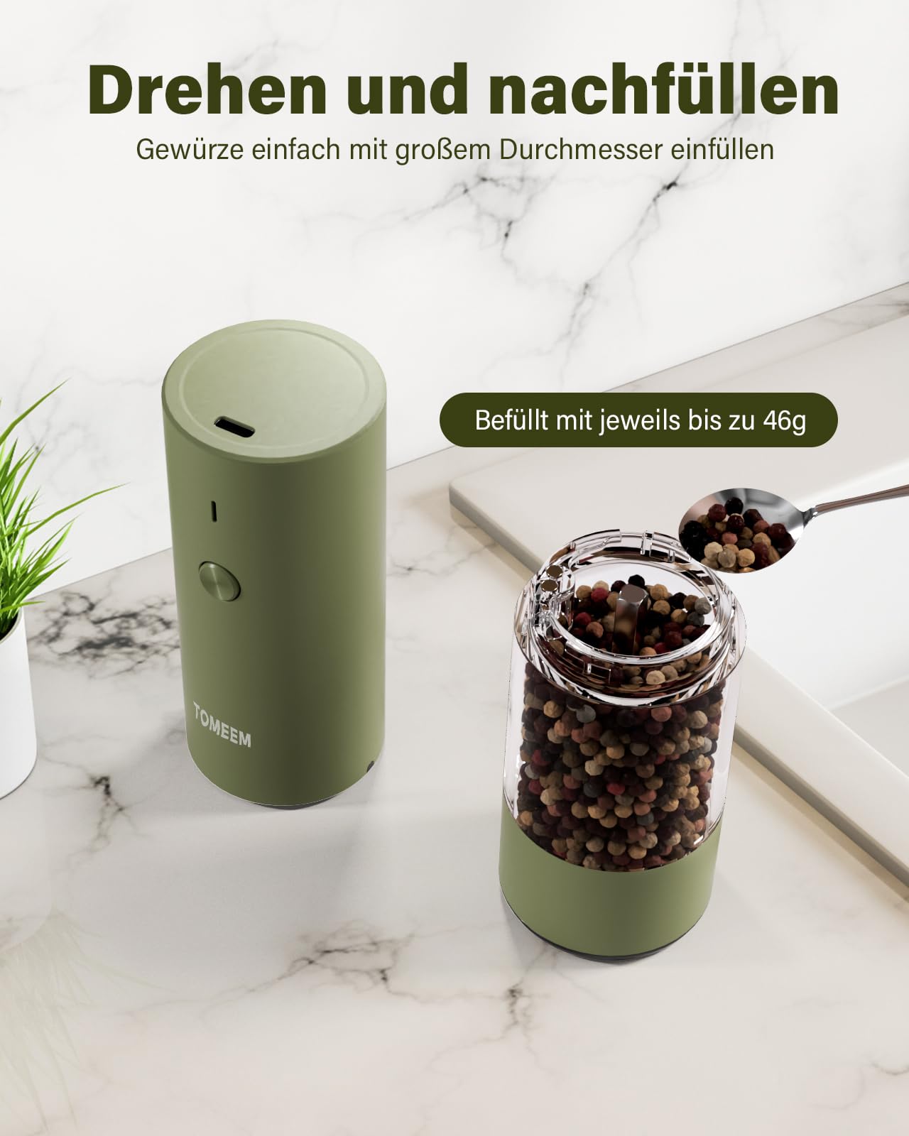 Set Macinapepe Elettrico Ricaricabile TOMEEM - 2 Pezzi, Acciaio Inox, LED, Ceramica