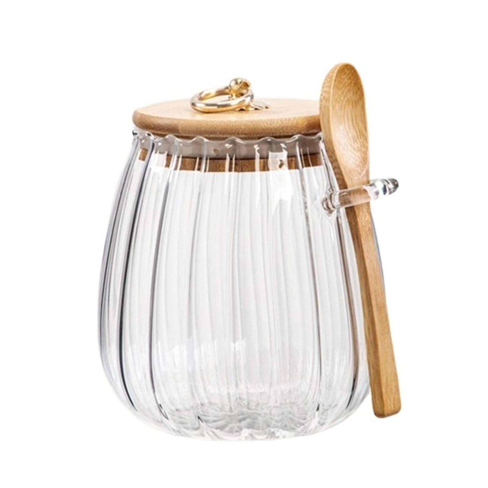 HYFEUOKF Glass Tea Storage Airtight Jar With Vertical Stripes Spoon And Large Belly Flower And Candy