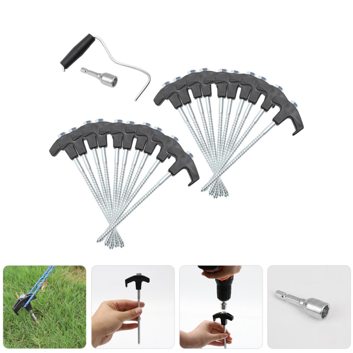 Piquets Lot Tente de Plastique Robustes Acier, Noir de Set