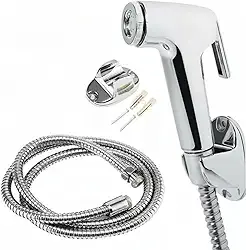 Ducha Higiênica Completa Em Inox - 120cm 1/2 com Mangueira Metálica Flexível e Suporte Alta Pressão, Giro 360°, Instalação Fácil e Kit com Acessórios Resistente à Corrosão e Vazamentos Banheiro Lavabo