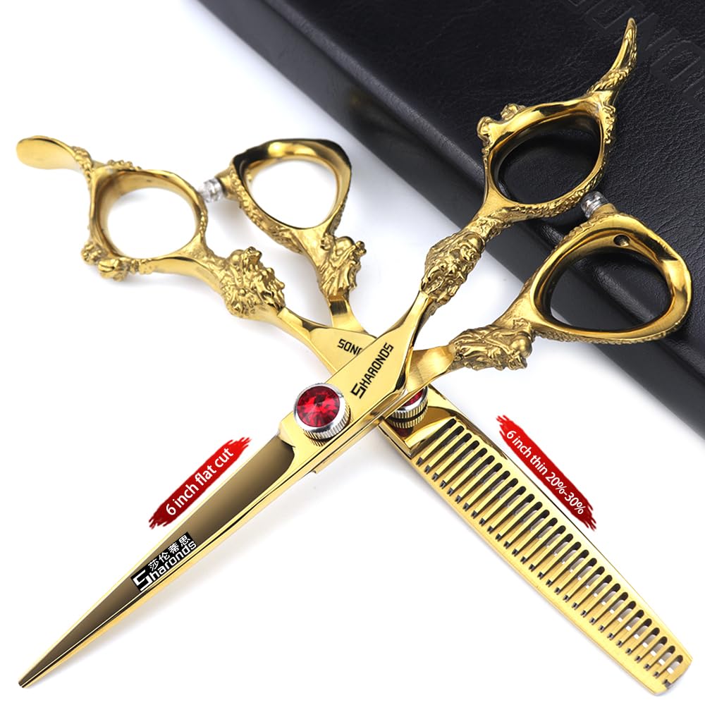6 inch /7 inch salon professional salon scissors salon hairdresser hair cutting hairstyle pruning tools Japan 440c high hardness stainless steel golden (6 inch 2pcs)