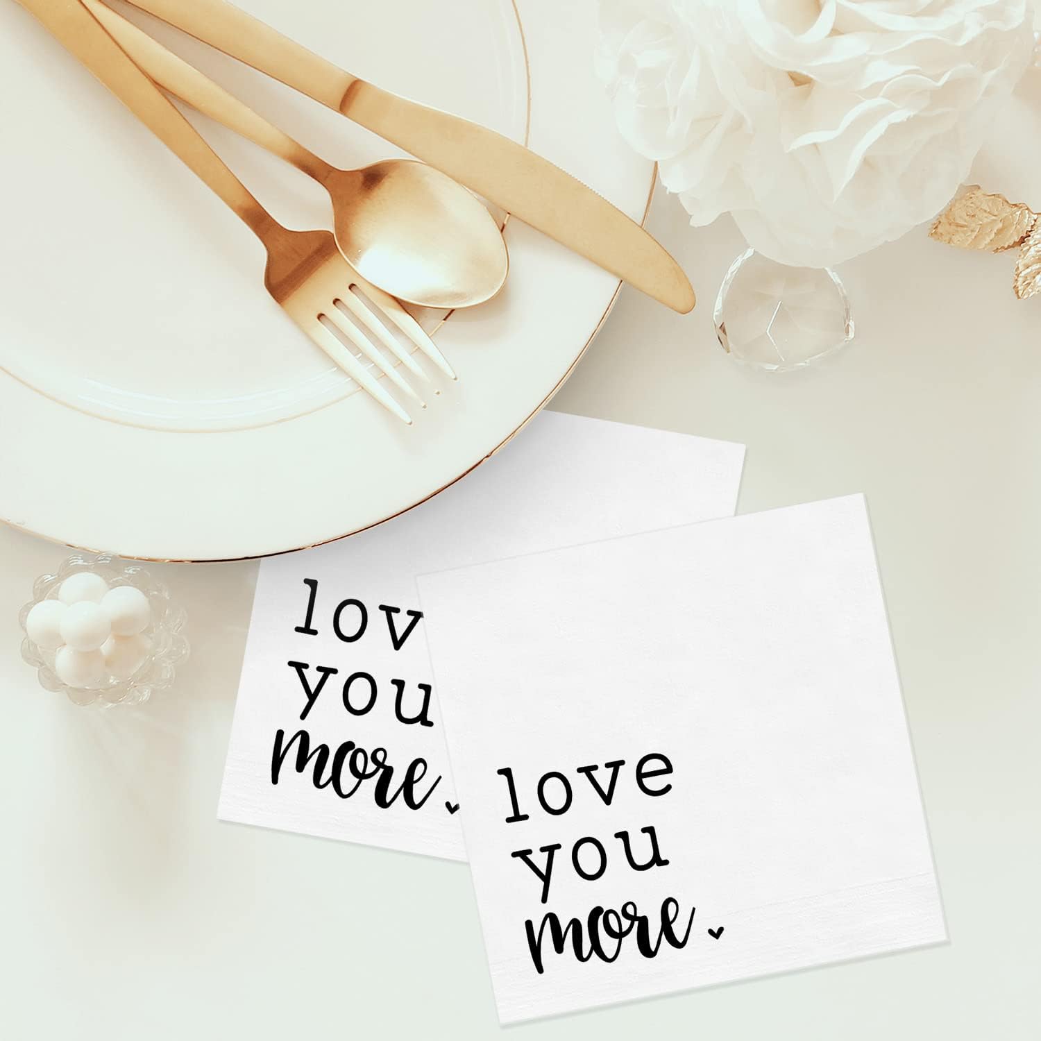 Love You More Heart Beverage Napkins / 48 Black And White Romantic Couple Cocktail Napkins / 4 3/4" x 4 3/4" Classic Love 3 Ply Pack/Engagement Wedding Anniversary Party Supplies/Made In The USA