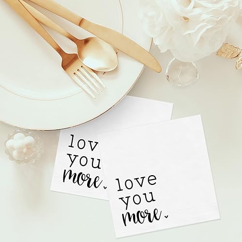 Miniatura 3 de Love You More - Servilletas de bebidas de corazón, 48 servilletas románticas de cóctel para parejas en blanco y negro, 4 34 x 4 34 pulgadas, paquete