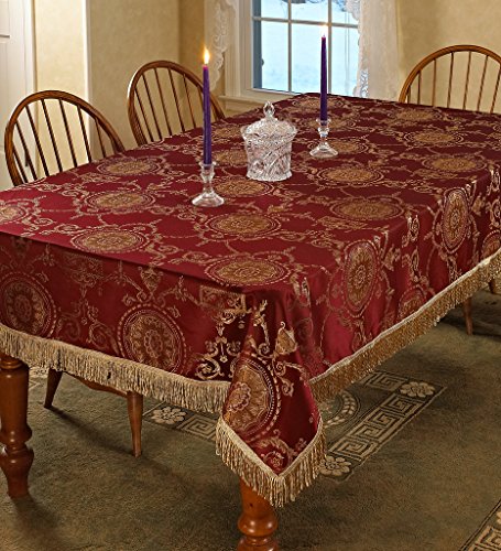 Violet Linen Prestige Damask Design Tablecloth Burgundy 52" By 70" Oblong/Rectangle #TOP1
