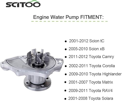 Miniatura 3 de SCITOO 170-2470 Bomba de agua del motor con junta para Scion para Toyota xB Camry Matrix tC Corolla RAV4 Solara Highlander 2.4L 2.0L