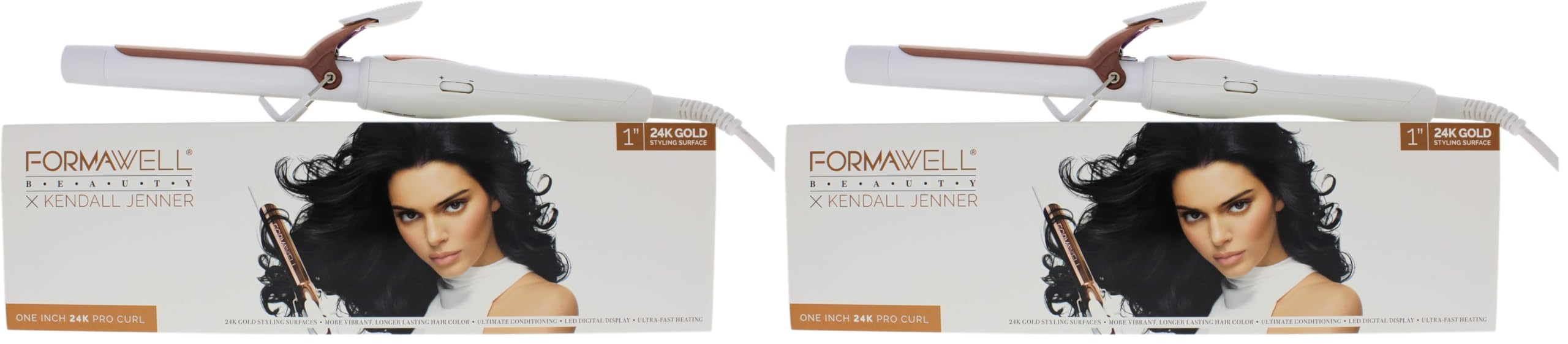 Beauty x Kendall Jenner One Inch 24K Gold Pro Hair Curler, Ultra-Fast Heating Up to 430°F with LED Display, Negative Ion Conditioning, Dual Voltage, No Tangle 8ft Cord (Pack of 2)