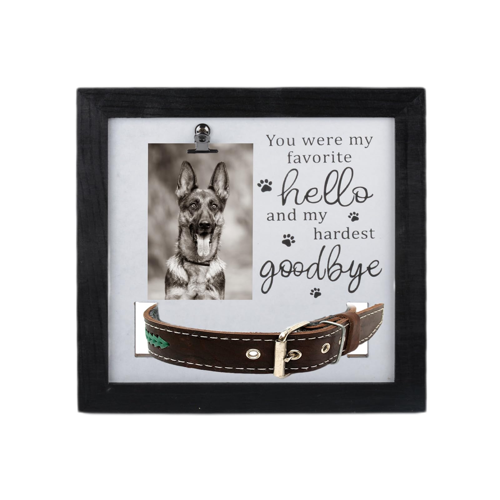 Dog Memorial Picture Frame 9" x 9" with Photo Clip & Collar Holder - Bereavement Remembrance Gift for Pet Loss
