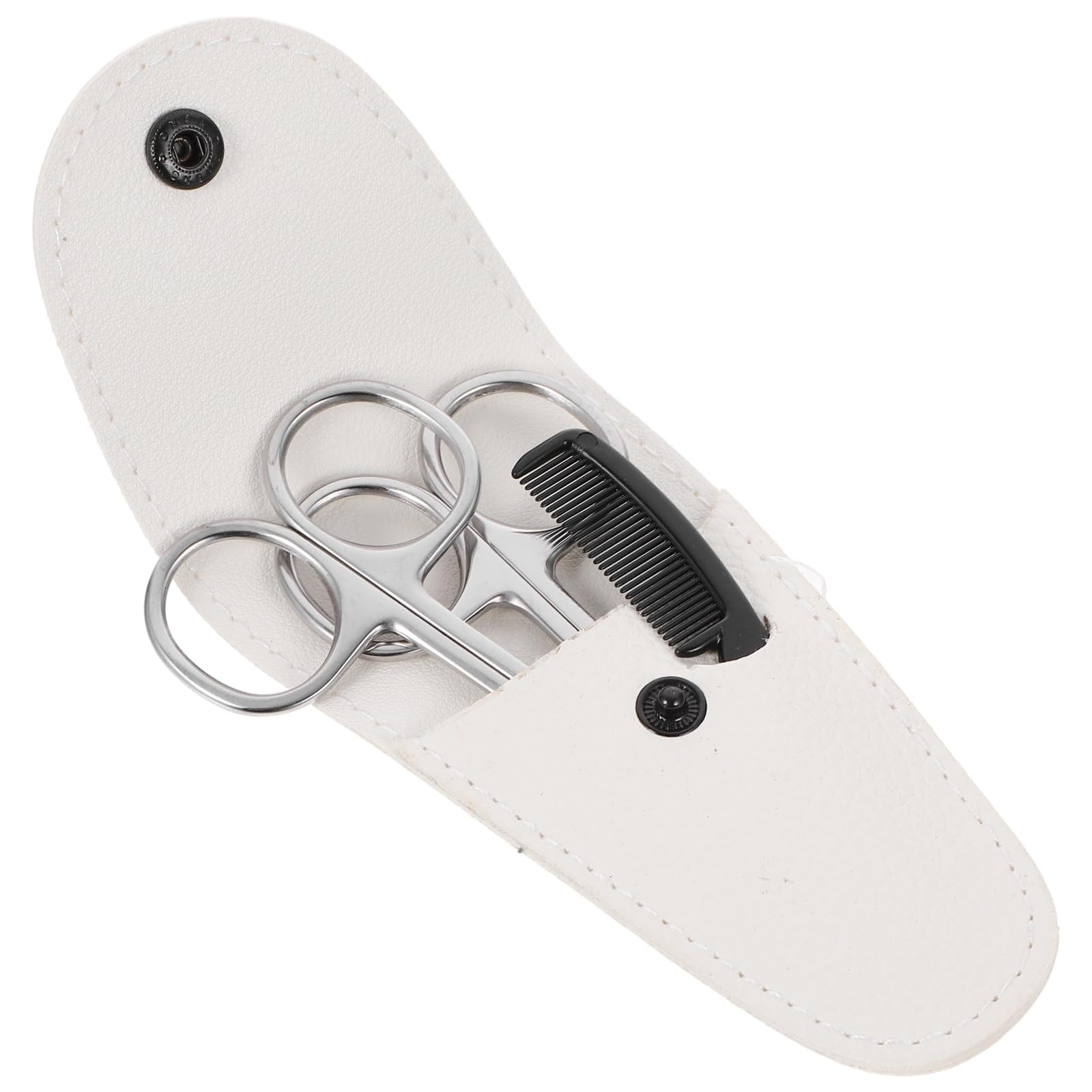 ULTECHNOVO Forbici per Barba 4 Pezzi in Acciaio Inossidabile Pettine Piccolo e Custodia in Pelle Bianca Kit per Rifinitura di Baffi, Naso e Orecchie per Uomini e Parrucchieri