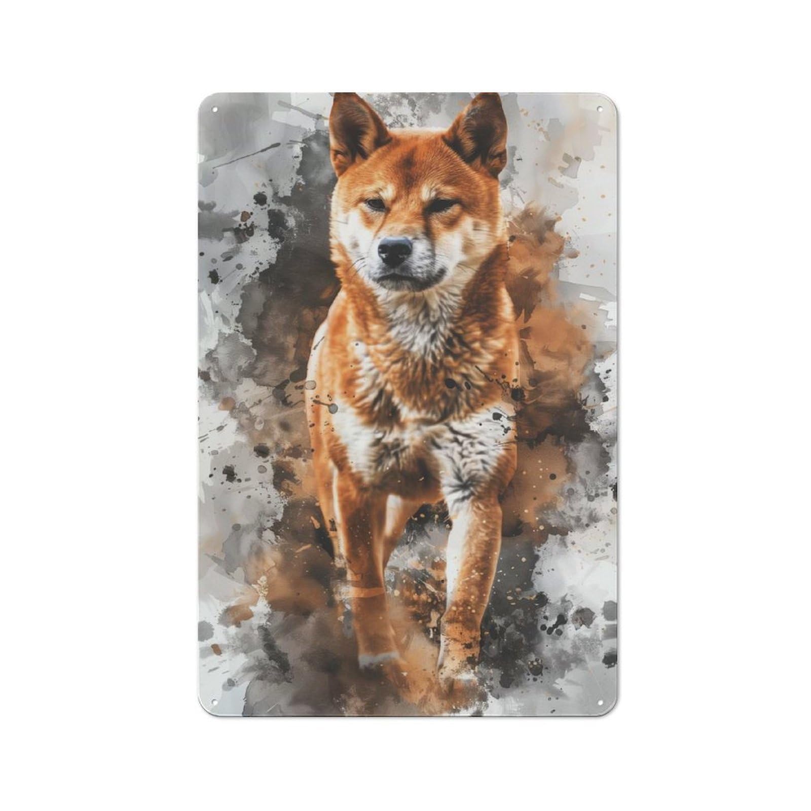 Junmoney Shiba Inu Watercolor Art Clean Industrial Decorative Metal Plaque 30X20cm, Loft Wall Plaque For Modern Home, Workshop, Office Or Cafe