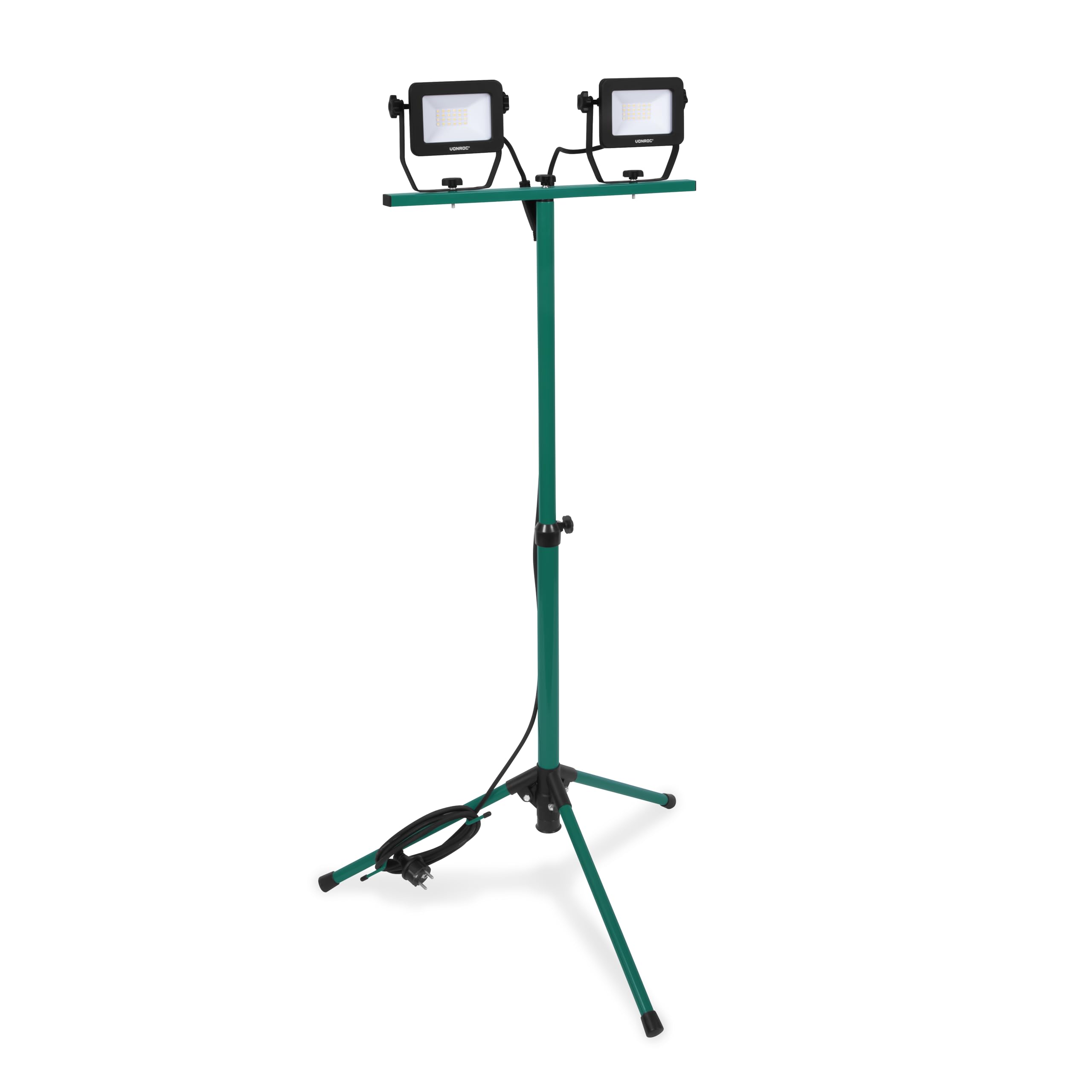 VONROC Projecteur de chantier LED 2x20W – 3200 lumens – Hauteur du trépied ajustable – Inclinable et rotatif