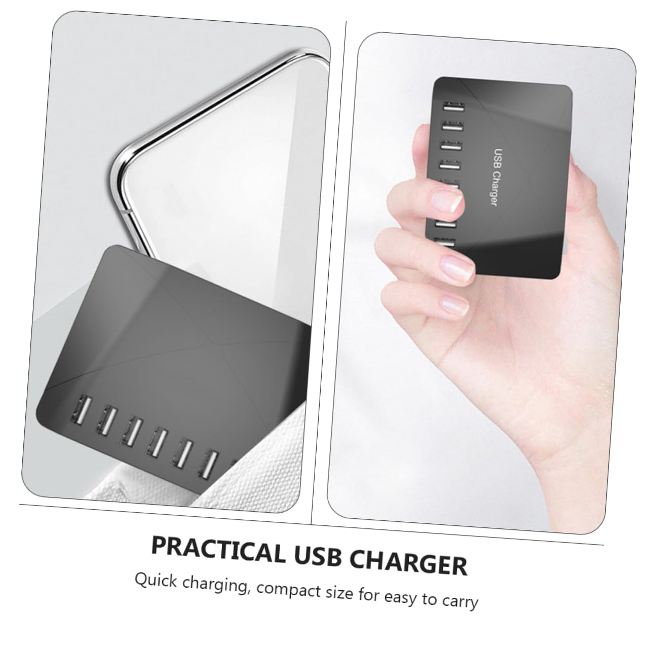 Caricatore USB Multiplo 40w in Abs Nero, Stazione Portatile