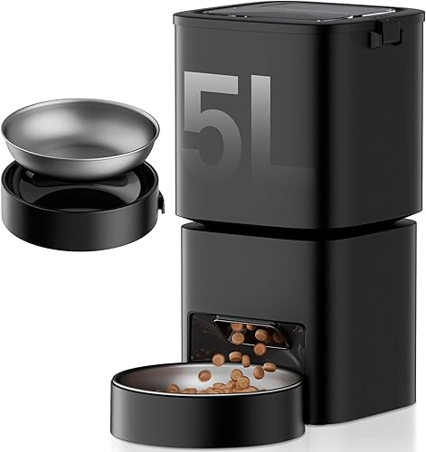 Comedero automático para gatos, 5 l21 tazas, alimentador automático para mascotas, alimentador automático de doble potencia, dispensador de