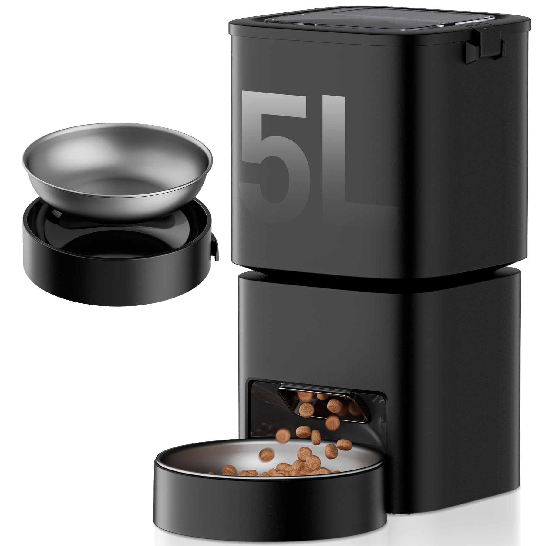 Automatic Cat Feeder, 5L/21 Cup Timed Automatic Pet Feeder, Dual Power Auto Dog Feeders, Pet Dry Food Dispenser for Cats & Small Dogs, 1-10 Meal Programmable 1-15 Portion Control Cat Feeder(Not WiFi)