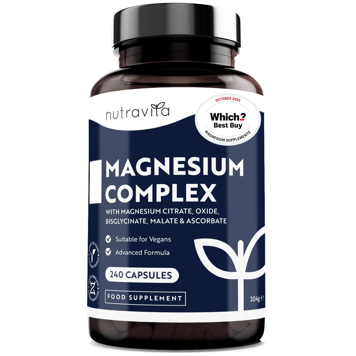 Magnesium Supplements 5-in-1 Complex 1146mg - Which? Best Buy 2025-240 High Strength Capsules - 400mg Elemental Magnesium: Bisglycinate, Citrate, Malate, Oxide, Ascorbate - Muscles & Sleep