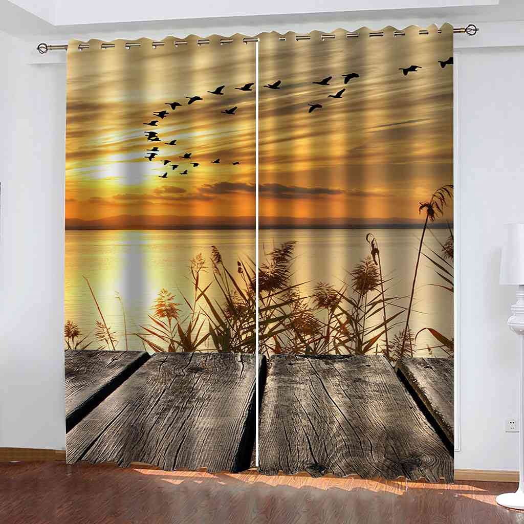 Rideau isolant thermique et phonique 200x160 cm paysage soleil couchant à oeillets