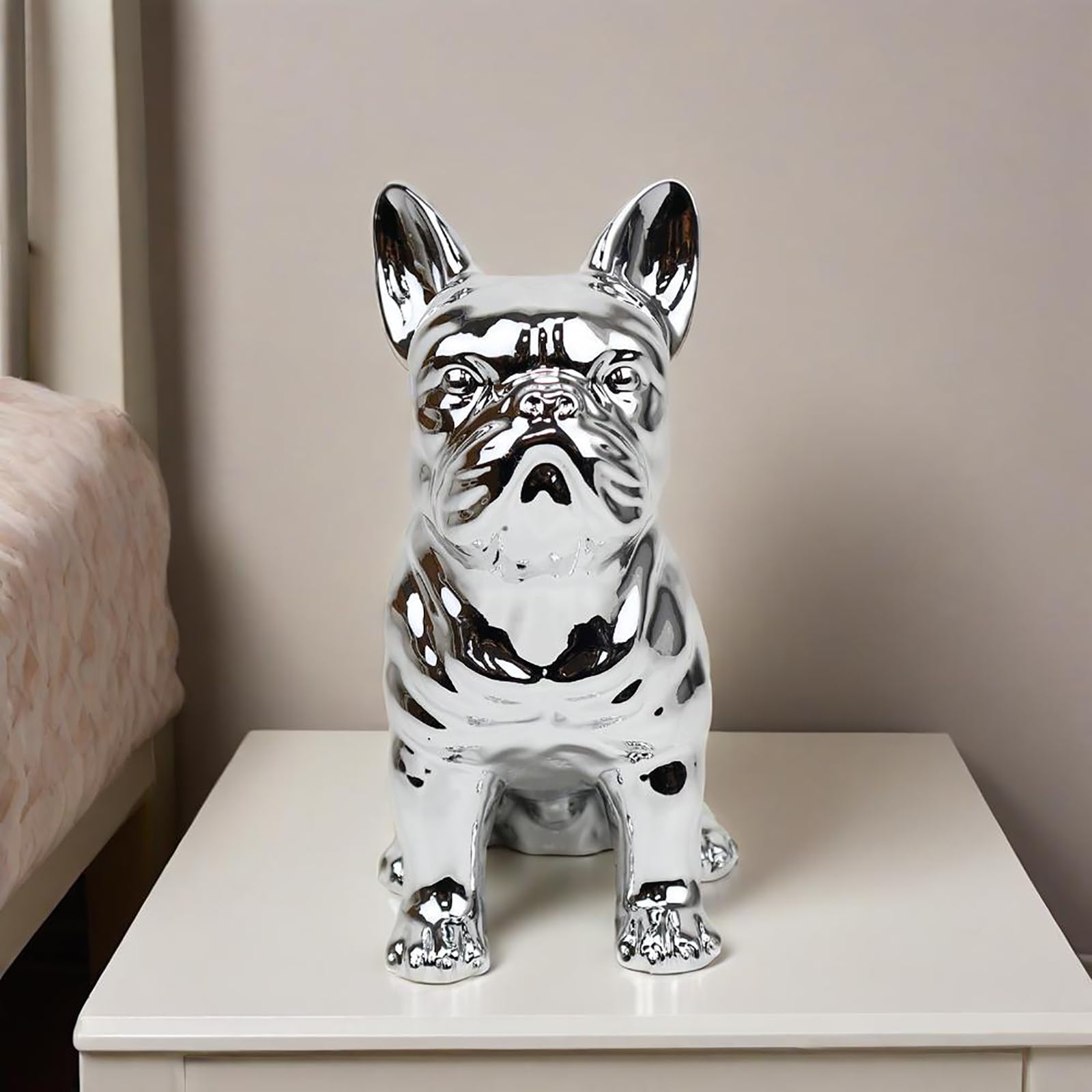 Tolatr French Bulldog Statue Silver Electroplated - 8.6" H Elegant Dog Decor Sculpture for Home Décor, Modern Bulldog Figurine Pet Lover Gift, Indoor Decorative Statue