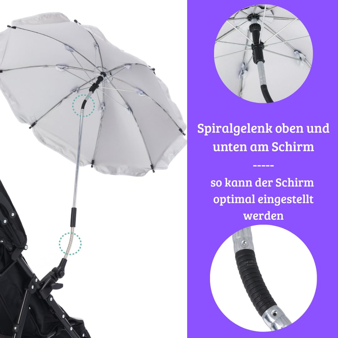 Fillikid Sonnenschirm Kinderwagen Exclusiv | UV Schutz 50+ | Mit Abnehmbarer Universalhalterung | Sonnenschutz für Runde & Ovale Gestelle | Leicht zu Reinigen
