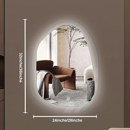 Miniatura 8 de Espejo inteligente retroiluminado para baño, asimétrico, para pared, irregular, regulable, espejo de maquillaje para pared, espejo de tocador para