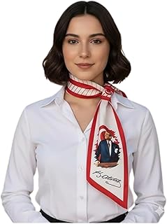 Atatürk Silüetli ve İmzalı Kırmızı-Beyaz Desenli Kravat/Eşarp/Fular