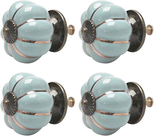 uxcell 4 pomos de cerámica vintage con forma de calabaza, pomo para muebles, puerta, armario, armario, aparador, decorativo, color azul claro
