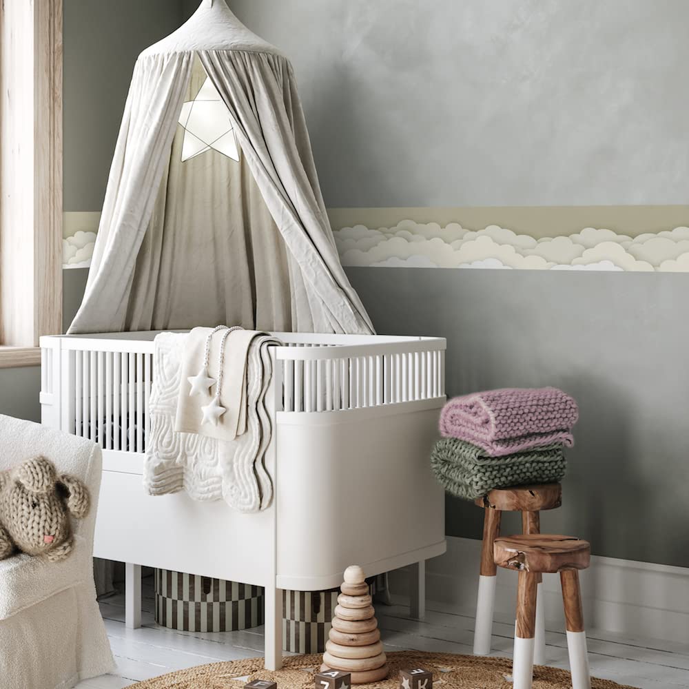 Bordo autoadesivo per cameretta dei bambini con le Nuvole in Cielo beige, 450 x 11,5 cm, decorazione da parete per ragazze e ragazzi