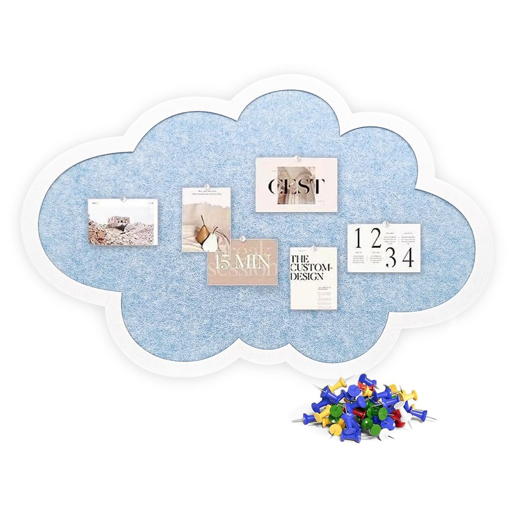 Cute Cloud Felt Pin Board Self Adhesive Corkboard Alternative,Home Office Felt Vision Bulletin Board DIY Wall Display Panel for Photos Memos Messages,15.7x23.6inch