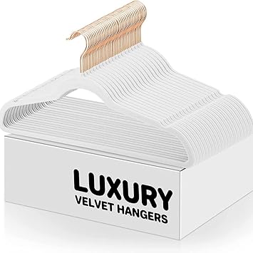 WHISKET Velvet Hangers Sturdy Clothes Hangers Heavy Duty Coat Hangers & Suit Hangers, Durable Slim White Hangers for Closet Space Saving (40)
