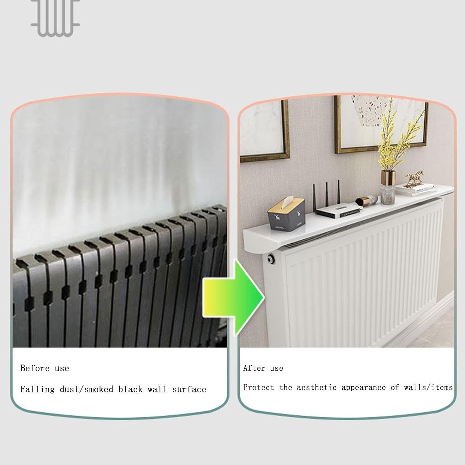 Cubre Radiadores A Prueba De Polvo Y Antihumo,Balda Radiador 15 Cm De Aluminio Blanco, Cubreradiador Sin Agujeros con Soporte Fácil De Instalar,Ofrece Espacio De Almacenamiento Pasillo 70cm