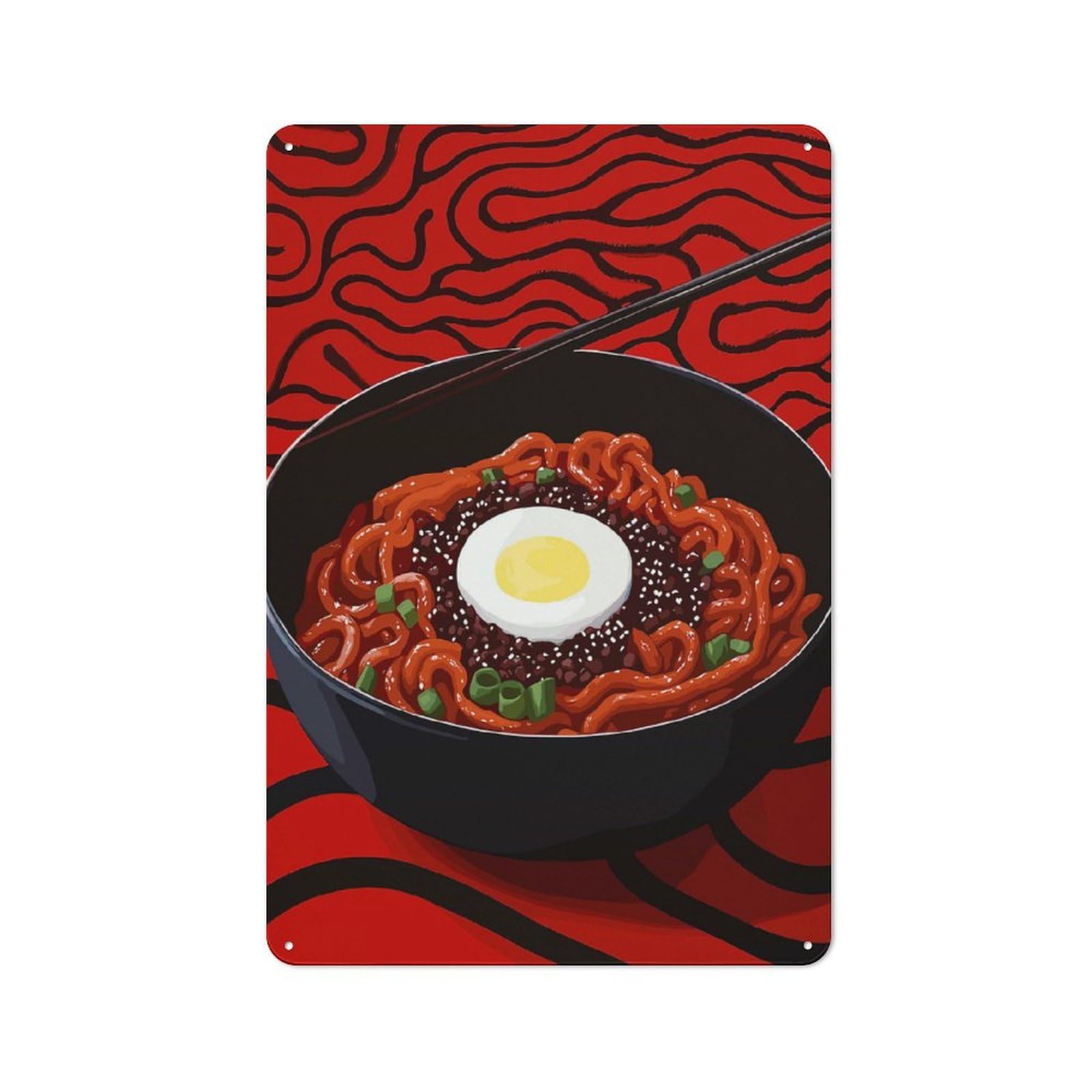 Junmoney Spicy Noodles With Egg Rustic Tin Sign 30X20cm For Café Or Home Bar, Suited To Hospitality Decor Collectors